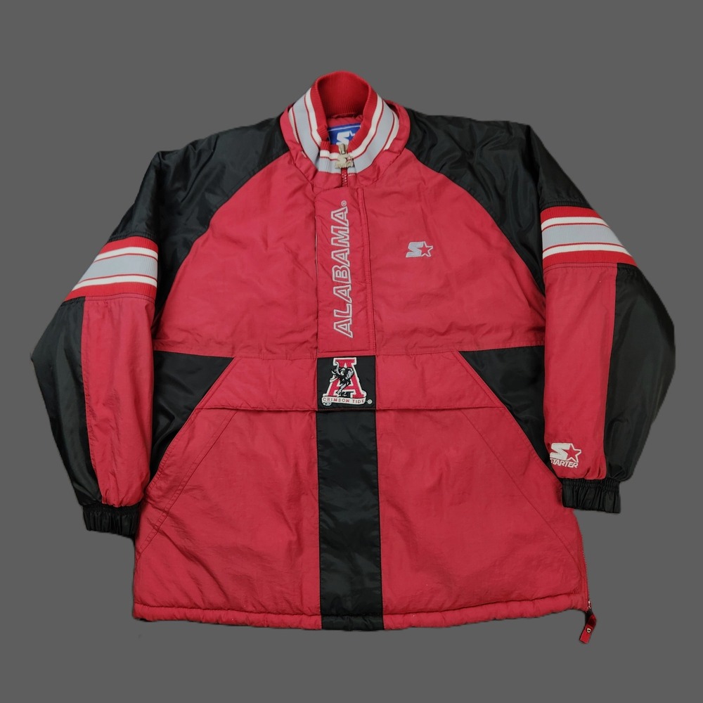 Vintage Alabama‎ Crimson Tide Starter Jacket Large Pullover Windbreaker Puffer